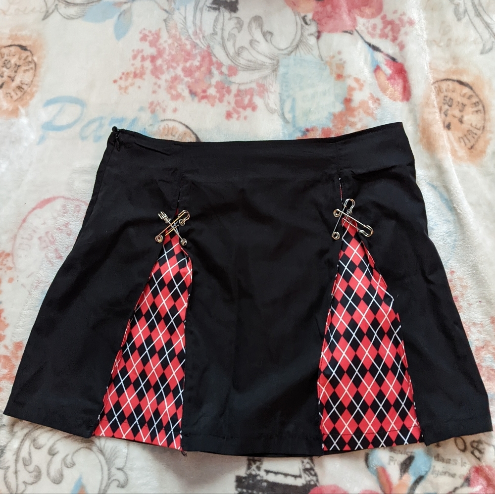 Orange goth skirt with slits and clothes pins
